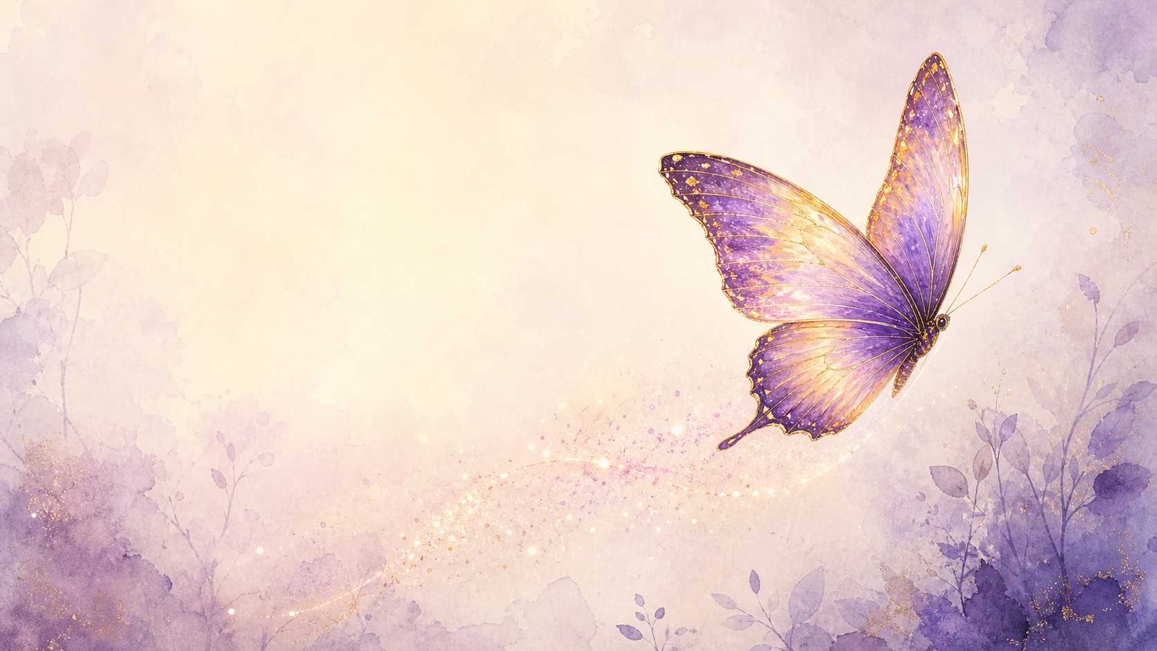 Papillon lumineux violet et doré dans une aquarelle délicate